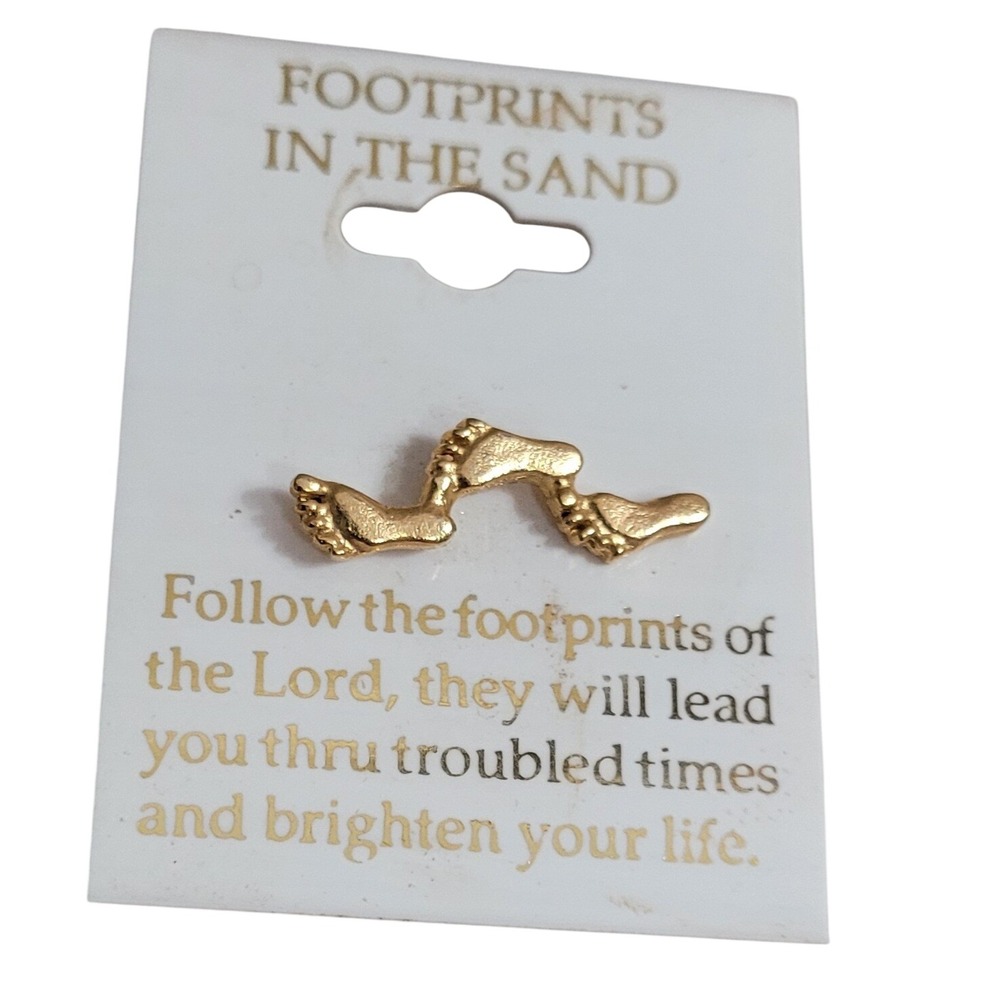 Footprints in the Sand Lapel Pin Unisex OS Gold Tone New Religious Faith Gift